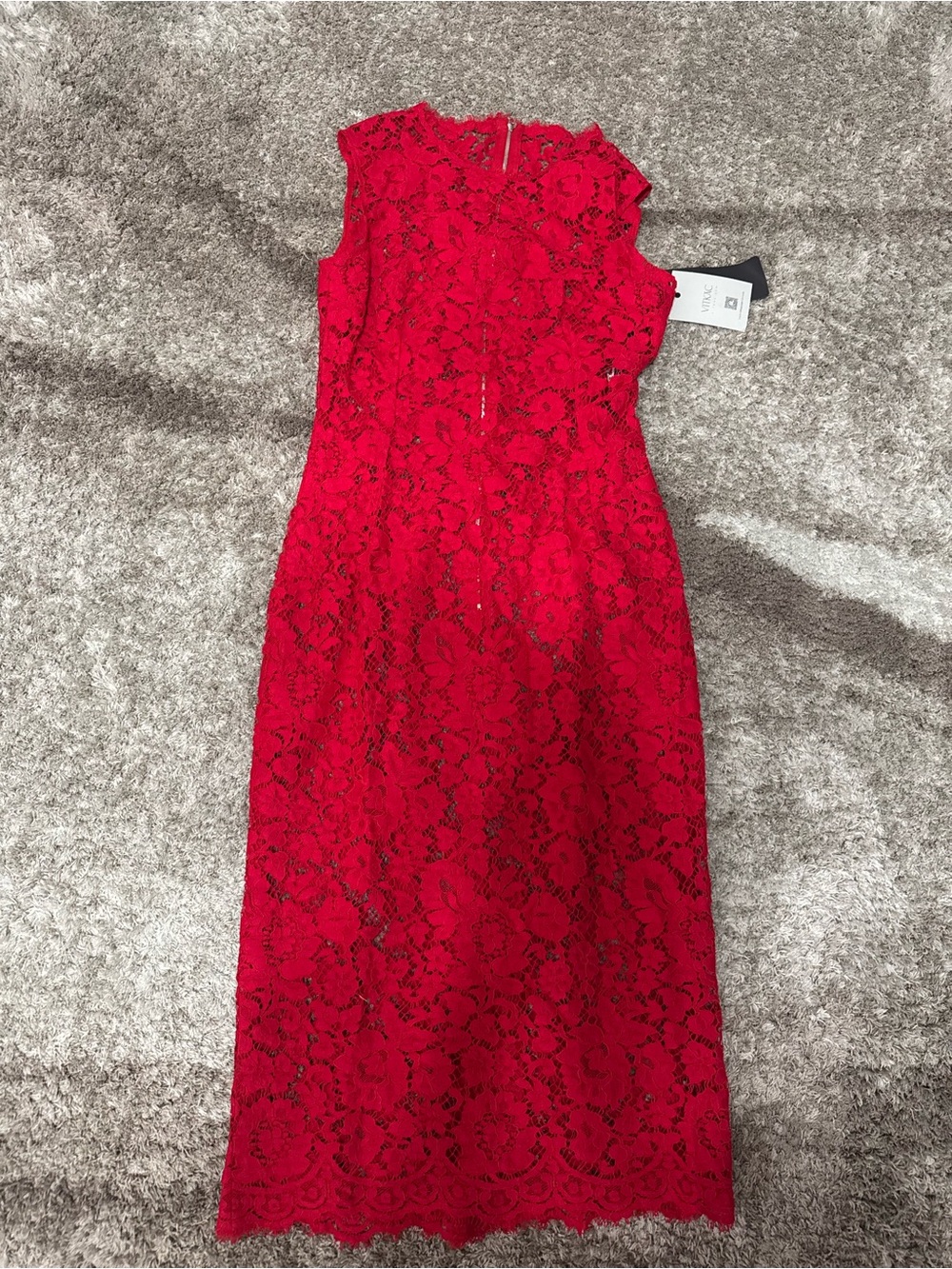 Dolce & Gabbana Long Sleeve Jewel Neck Lace Dress Red
